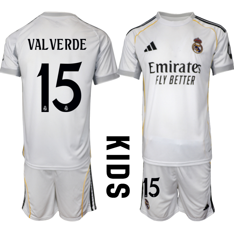 Youth 2025-2026 Club Real Madrid home White #15 Soccer Jersey->youth soccer jersey->Youth Jersey